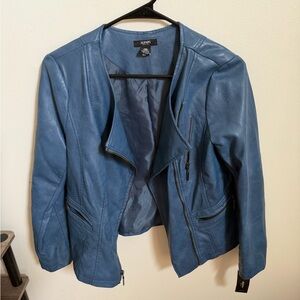 Alfani Women's Blue Faux Leather Asymmetrical Zip Jacket
